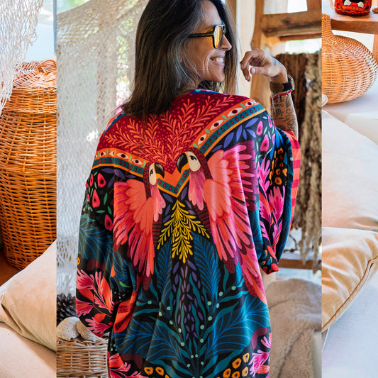 Kimono Terciopelo Primavera Papagayo