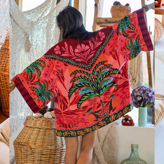 Kimono Terciopelo Primavera Palmera