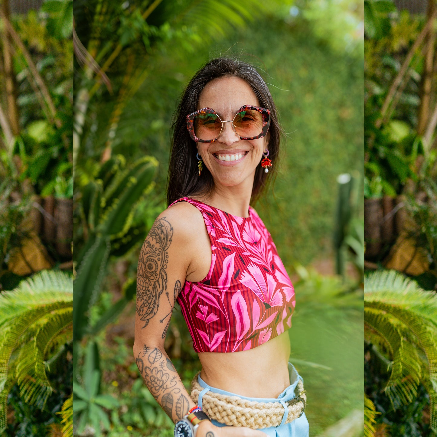 Top Halter Flor Rosa