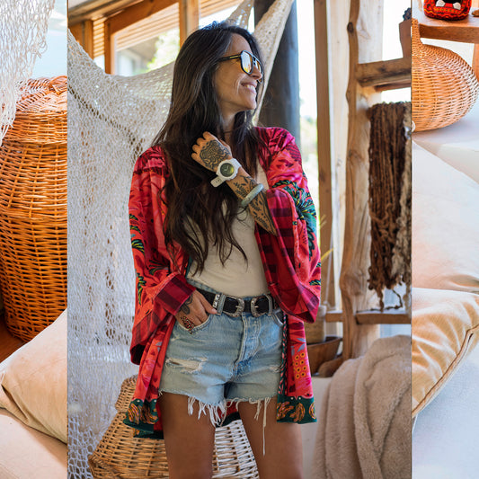 Kimono Terciopelo Primavera Palmera