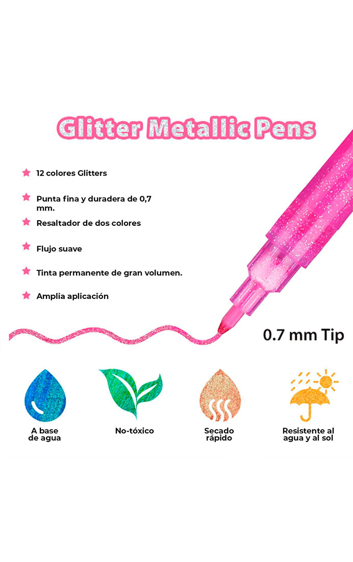 Set 12 Marcadores Glitter Marker