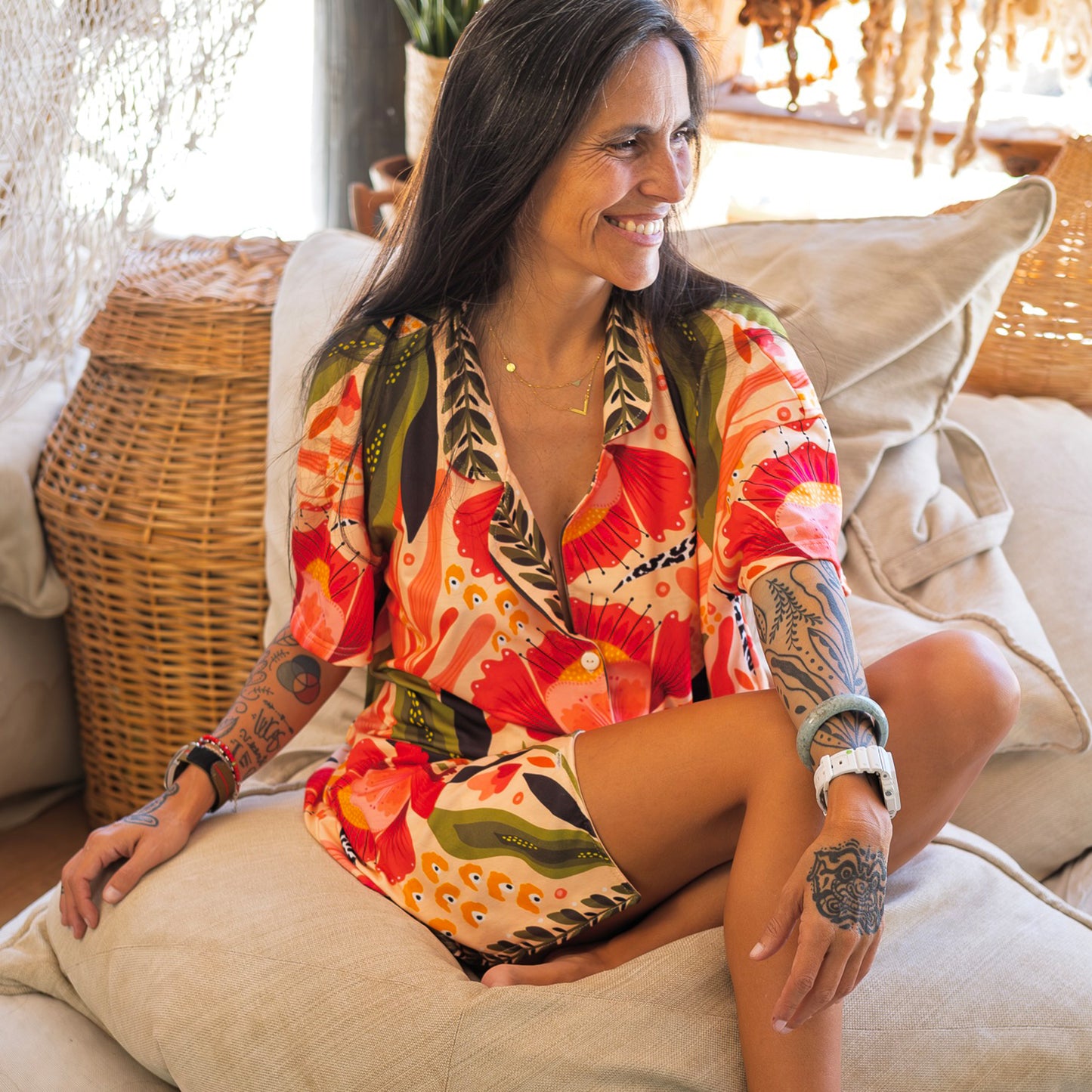 Pijama Camisero Flor Blanco