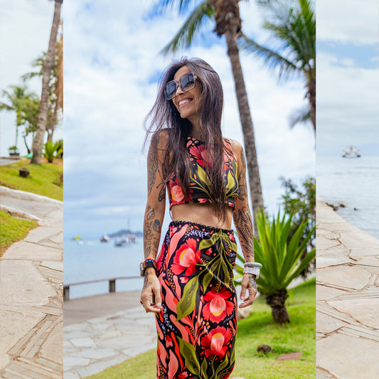 Falda Tubo Flor Rosa