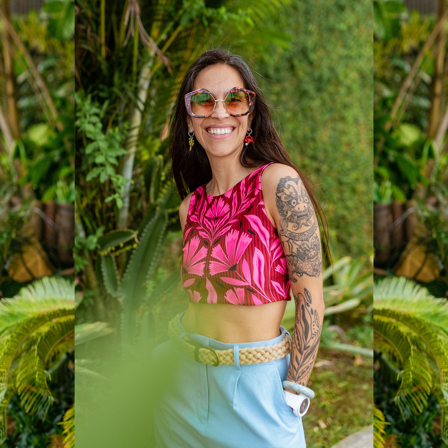 Top Halter Flor Rosa