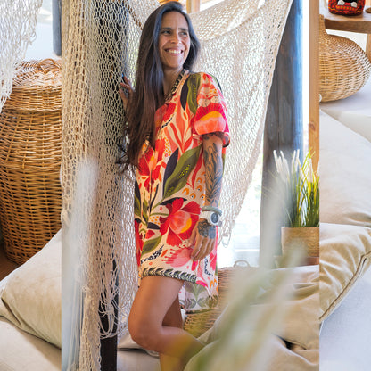 Pijama Camisero Flor Blanco