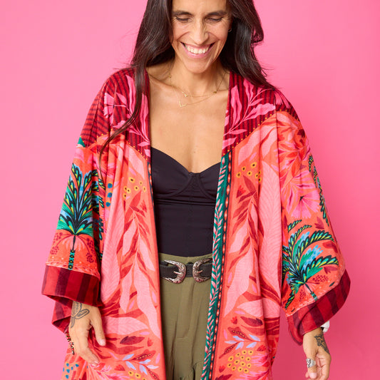 Kimono Terciopelo Primavera Palmera