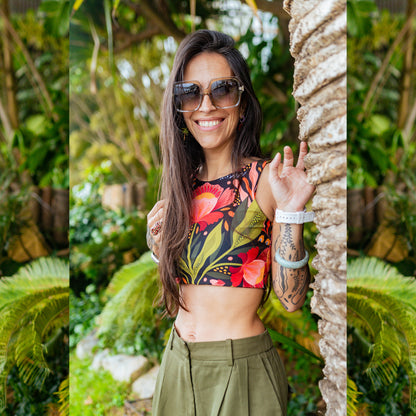 Top Halter Flor Negro