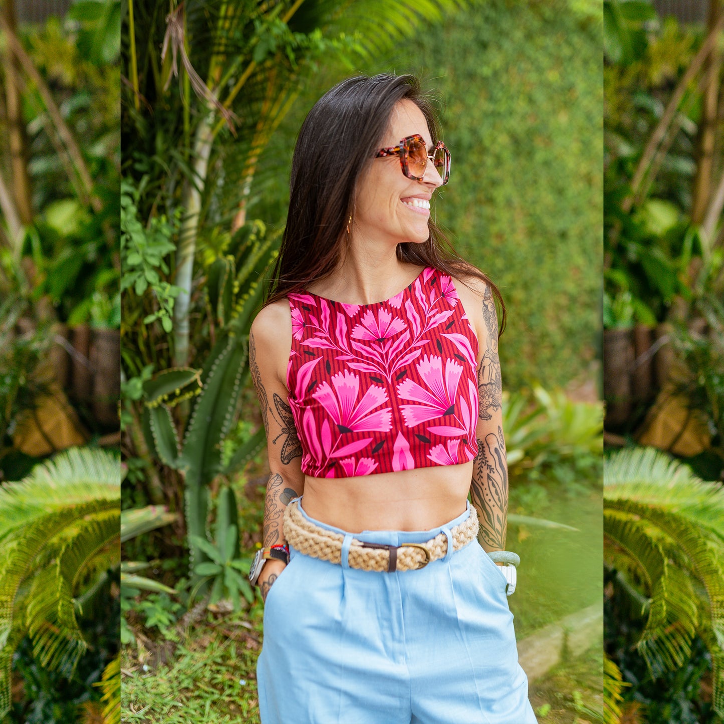 Top Halter Flor Rosa