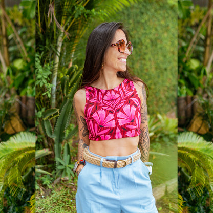 Top Halter Flor Rosa