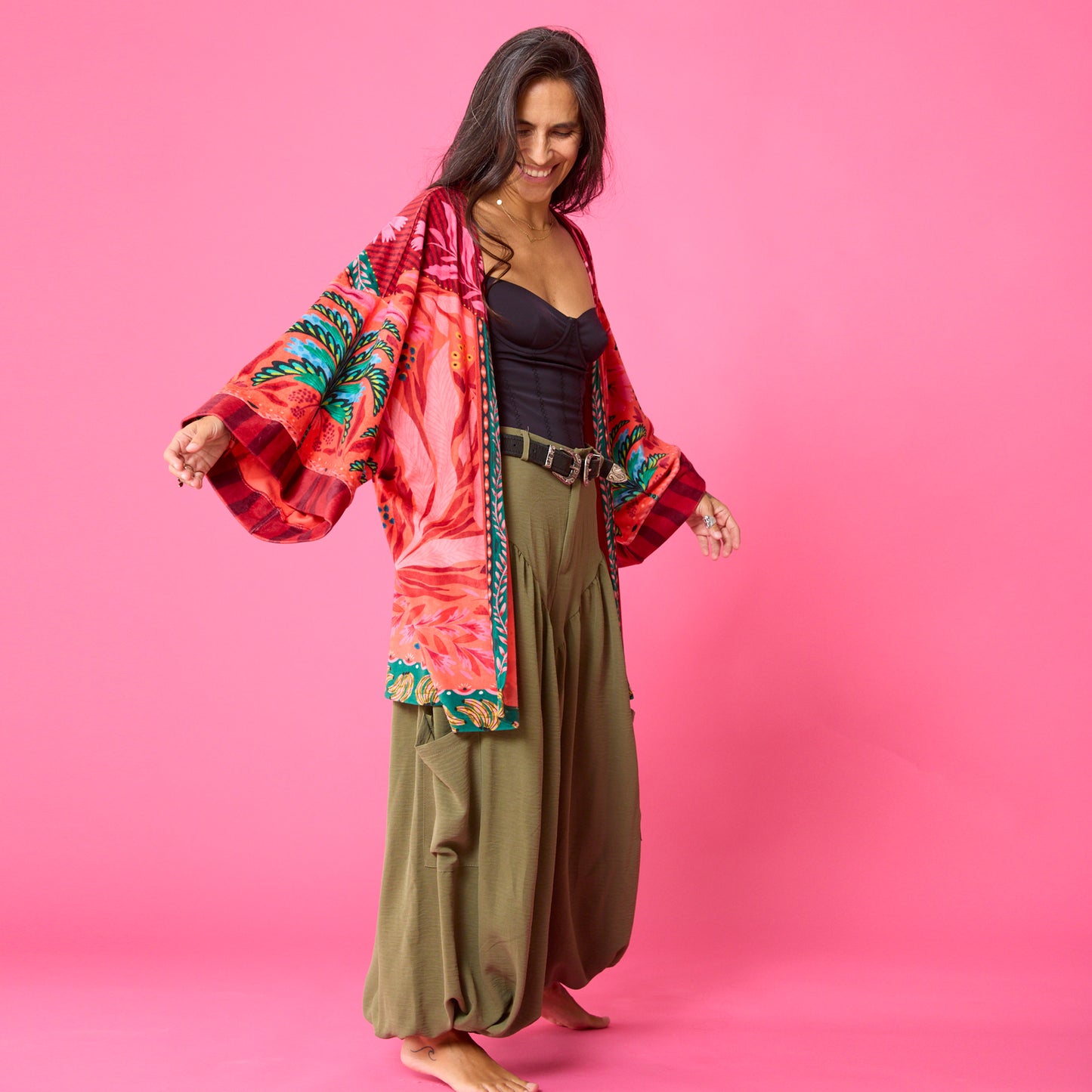 Kimono Terciopelo Primavera Palmera