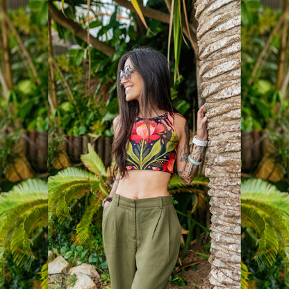 Top Halter Flor Negro