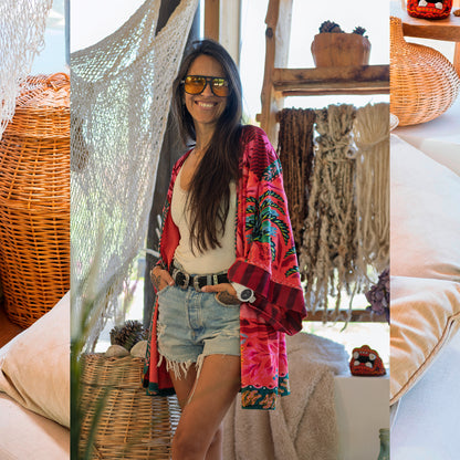 Kimono Terciopelo Primavera Palmera