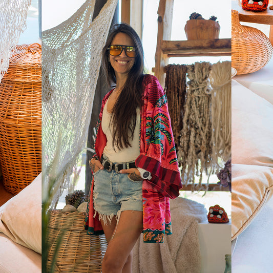 Kimono Terciopelo Primavera Palmera