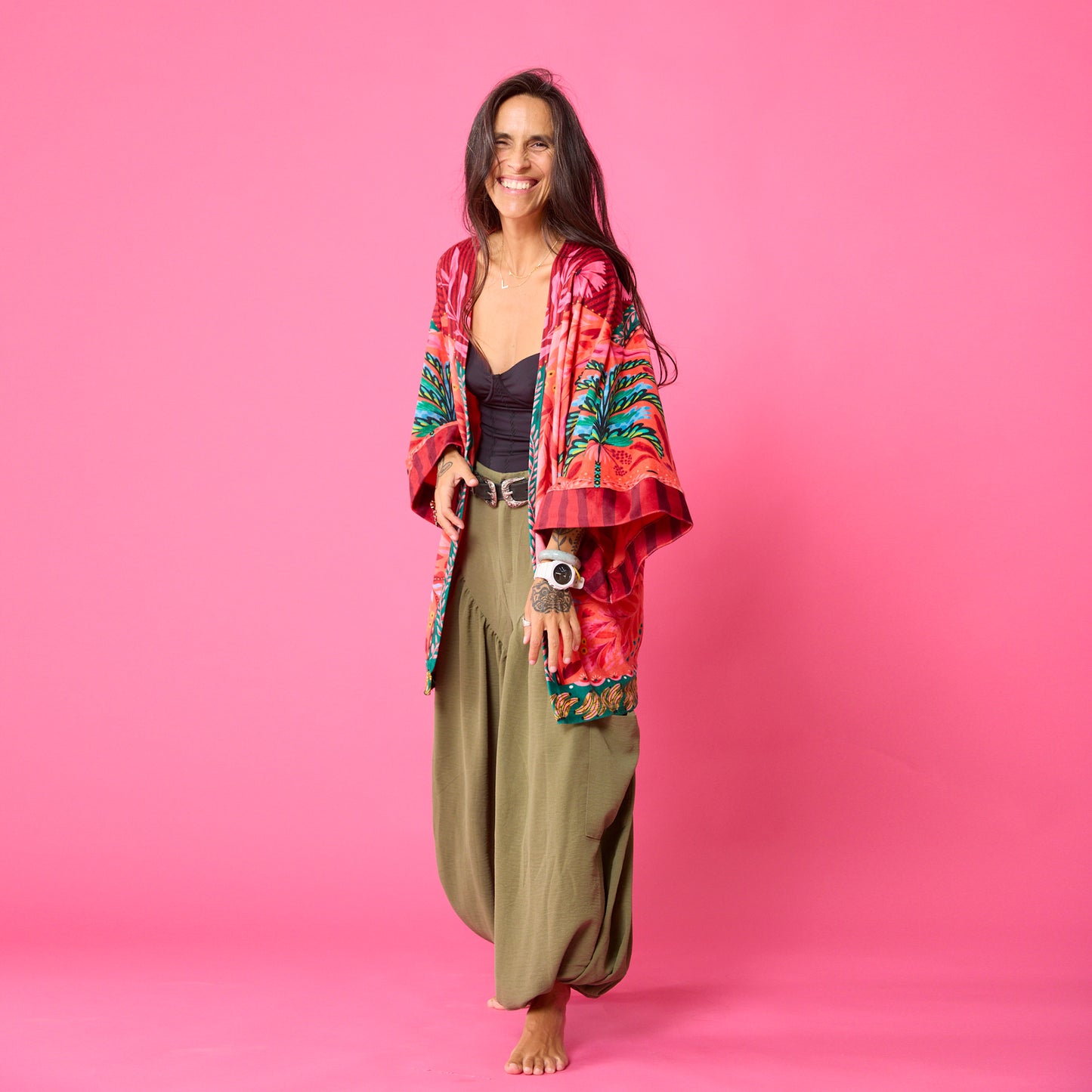 Kimono Terciopelo Primavera Palmera
