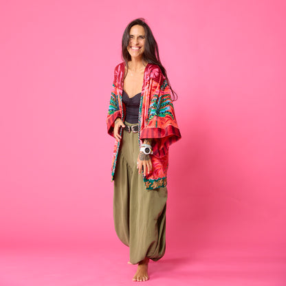 Kimono Terciopelo Primavera Palmera