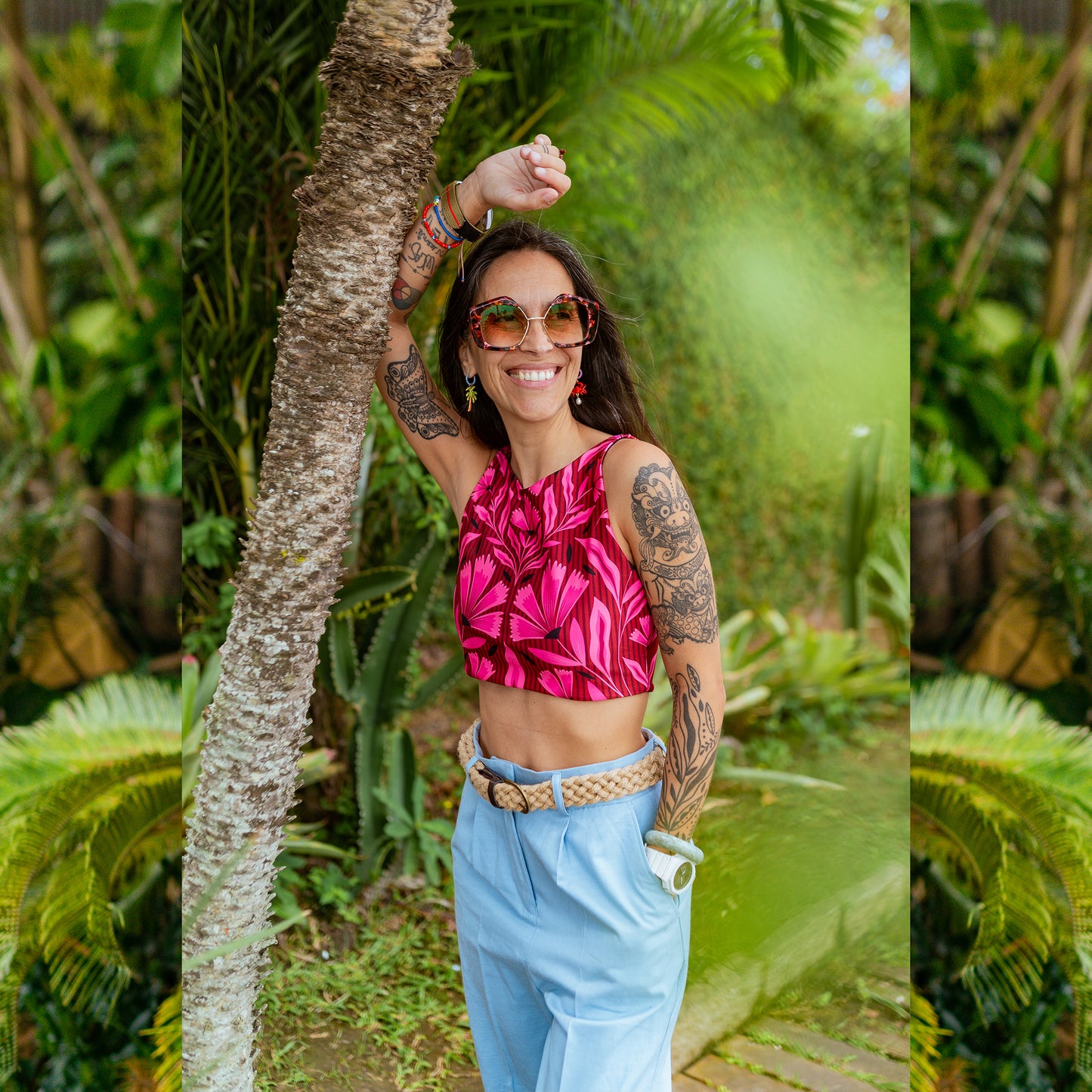 Top Halter Flor Rosa