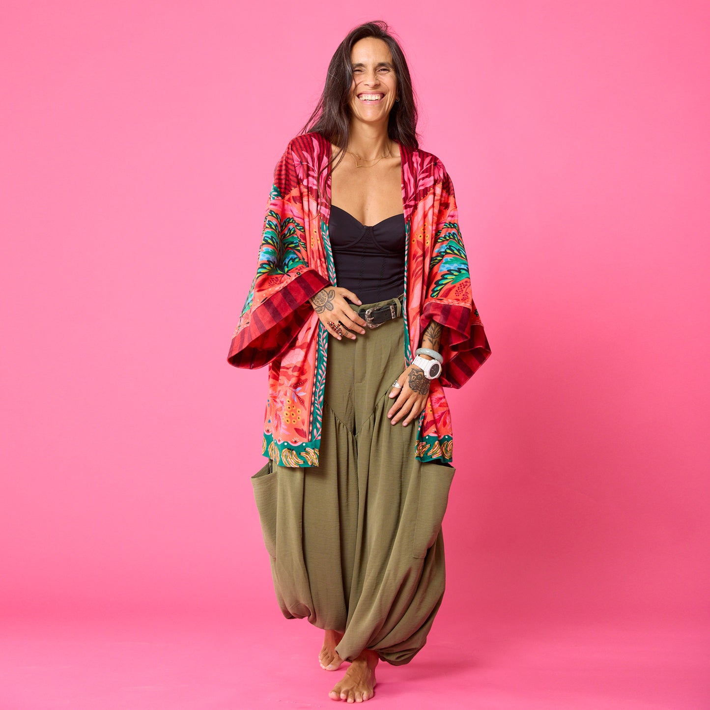 Kimono Terciopelo Primavera Palmera