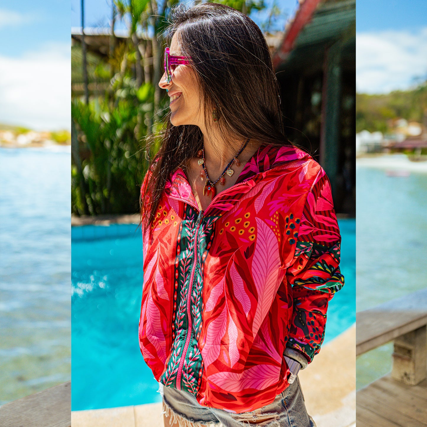 Cortavientos Reversible Flor Rosa