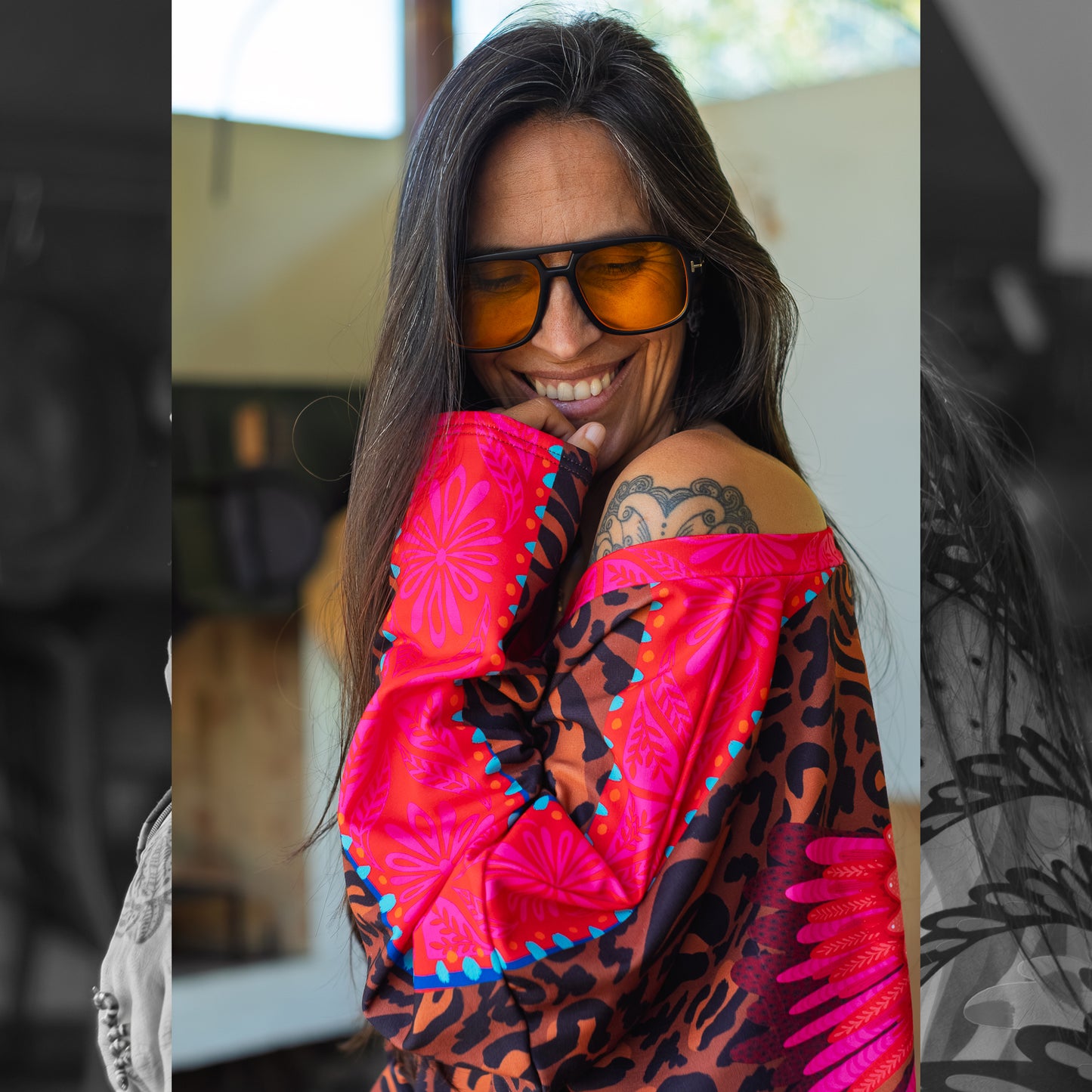 Poleron Cuello Ancho Animal Print