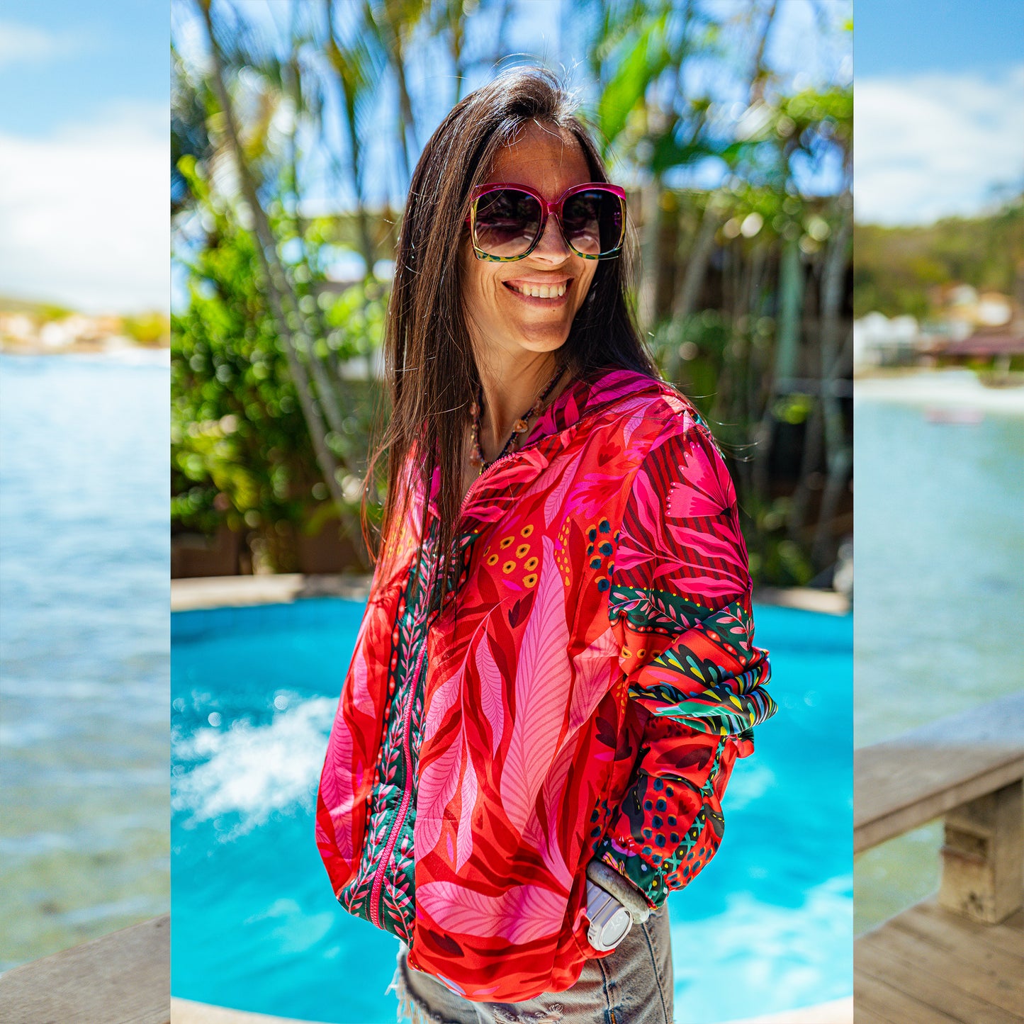 Cortavientos Reversible Flor Rosa